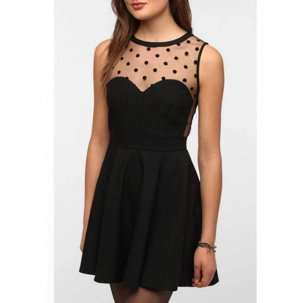 Coincidence & Chance Urban Outfitters Dots Mesh Black Mini Dress Small